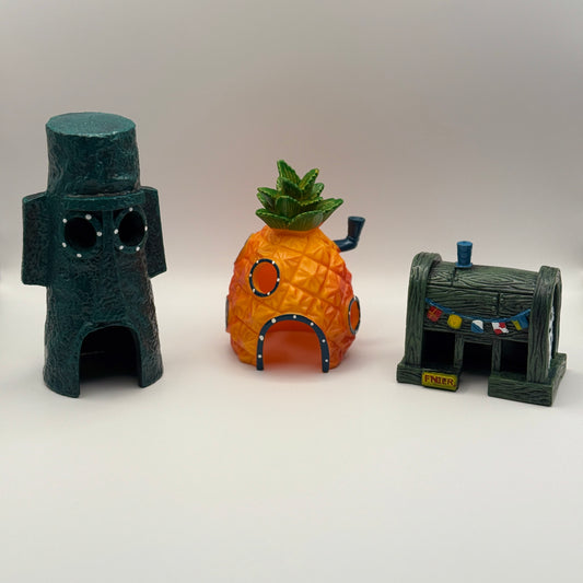 Aquarium-Deko – 3 Gebäude im Fan-Design (Ananas, Krosse Krabbe, Thaddäus Haus)